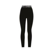 Dolce & Gabbana Hög midja elastisk legging med DG-logotyp Black, Dam