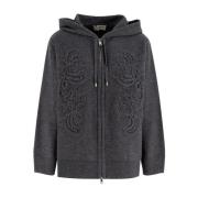 Ermanno Scervino Blommig Broderad Dragkedja Hoodie Sweatshirt Gray, Da...