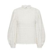 Co'Couture Vit Smock Blus med Hög Hals White, Dam