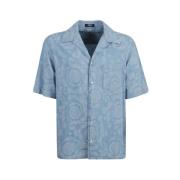 Versace Blå Denim Chambray Barock Jacquard Skjorta Blue, Herr