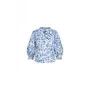 FABIENNE CHAPOT Vit Blått Tryck Ruffle Top Blue, Dam