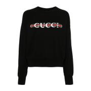 Gucci Svart tröja med webbtryck Black, Dam