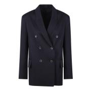 Nine In The Morning Dubbelknäppt Ull Kette Blazer Fw24 Blue, Dam