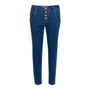 Cream Slim-Fit Cropped Jeans med Smarta Detaljer Blue, Dam