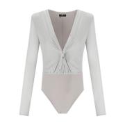 Elisabetta Franchi Silver Lurex Bodysuit med Knutdetalj Gray, Dam