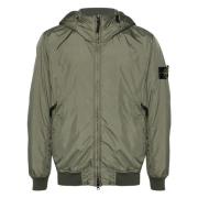 Stone Island Grön Nylon Huva Jacka Emblem Green, Herr