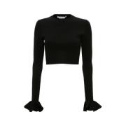 JW Anderson Ruffled Sleeve Cropped Sweater Black, Dam