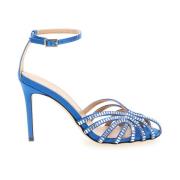 Semicouture Rhinestone Embellished Stiletto Heel Sandals Blue, Dam