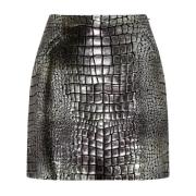 Tom Ford Metallic Croc Effect Läder Minikjol Gray, Dam