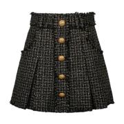 Balmain Svart Guld Tweed Plisserad Minikjol Black, Dam