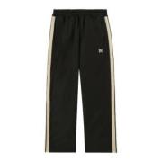 Palm Angels Svarta Monogram-Broderade Track Pants med Randdetaljer Bla...