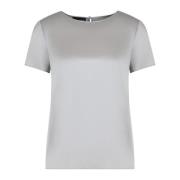 Emporio Armani Sidensatin Blus Rund Hals Kort Ärm Gray, Dam