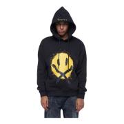 John Richmond Hoodie med varmtryckt mönster Black, Herr