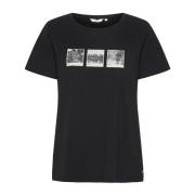 Cream Grafiskt Tryck T-shirt Svart Kambodja Black, Dam