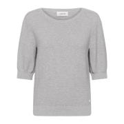 Cream Grå Melange Stickad Pullover Tröja Gray, Dam