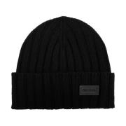 Moschino Svart Stickad Logo Patch Hatt Black, Herr