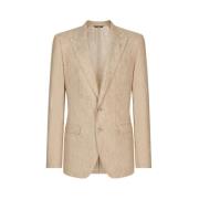 Dolce & Gabbana Beige Linneblazer med Peak Revers Beige, Herr