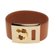 Salvatore Ferragamo Brun Läderarmband med Gancini Stängning Brown, Dam