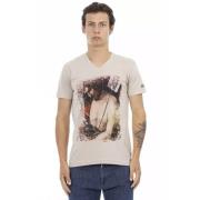 Trussardi Beige V-ringad T-shirt med Frontprint Beige, Herr