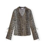 Ganni Leopard Print Chiffon Slim Shirt Multicolor, Dam