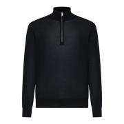 Ermenegildo Zegna Svart Ull Zip-Up Mock Sweater Black, Herr