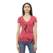 Trussardi Snygg V-ringad T-shirt med Frontprint Pink, Dam