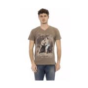 Trussardi Lyxigt V-ringad T-shirt med Stiligt Tryck Brown, Herr