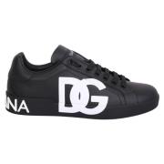 Dolce & Gabbana Svarta Sneakers Rund Tå Logo Print Black, Herr