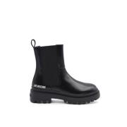 Love Moschino Svarta Slitstarka Läder Ankelboots Black, Dam