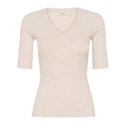 InWear Melange V T-Shirt Top Beige, Dam