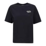 Maison Kitsuné Svart Bomull T-shirt med Logotyptryck Black, Dam