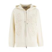 Ermanno Scervino Blommig Broderad Dragkedja Hoodie Sweatshirt White, D...