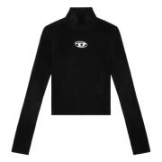 Diesel Svart Ribbstickad Crew Neck Tröja Black, Dam