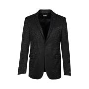 Karl Lagerfeld Elastisk Jacquard Blazer med Revers Black, Herr