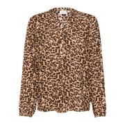 Saint Tropez Leo Print Button-Up Blouse Brown, Dam