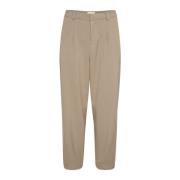 Kaffe Högmidjade cropped byxor med bältesögla Beige, Dam