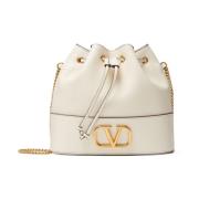 Valentino Garavani Ivory White Nappa Leather VLogo Väska White, Dam