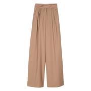 Max Mara Bruna Wide-Leg Byxor med Veckdetaljer Brown, Dam