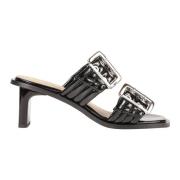 Ganni Snygg Buckle Heel Mule Sandal Black, Dam