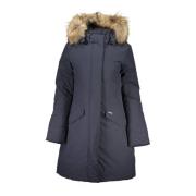 Woolrich Blå Lång Jacka med Huva och Avtagbar Päls Blue, Dam