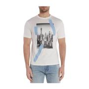 Armani Exchange Tryckt T-shirt - Vit Rund Hals Kort Ärm White, Herr