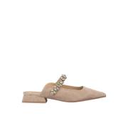 ALMA EN PENA Smyckad spetsig platt mule Beige, Dam