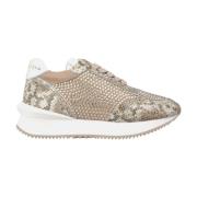 Alma EN Pena Skinande läderplattforms sneakers Beige, Dam