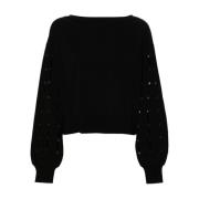 Liu Jo Svart Rhinestone Tröja Med Cut-Out Crew Neck Black, Dam