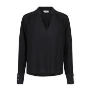 Elisabetta Franchi Svart Georgette Blus med V-ringning Black, Dam