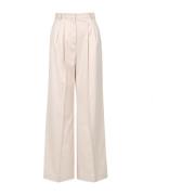 Simona Corsellini Kräm Wide-Leg Byxor med Hög Midja Beige, Dam