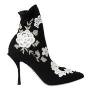 Dolce & Gabbana Svart Vit Broderi Slip On Stövlar Black, Dam