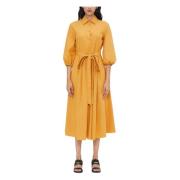 Max Mara Weekend Midi Skjortklänning med Rynkad Midja Orange, Dam