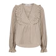 Co'Couture Randig Volangblus Beige, Dam