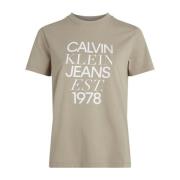 Calvin Klein Logo Print Bomull T-shirt - Beige Beige, Dam